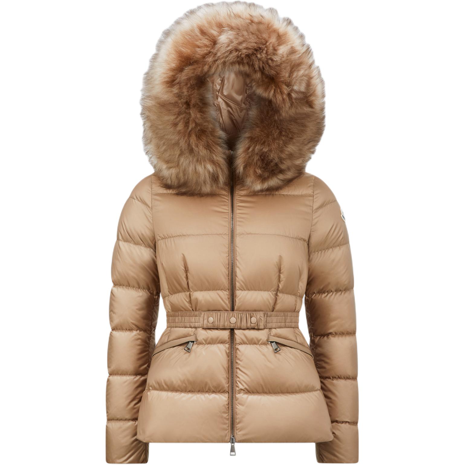 Order (W) Moncler Boed FW24 Jaket Bulu dengan Wool Trim Zip-Up Beige J20931A00095595FE239