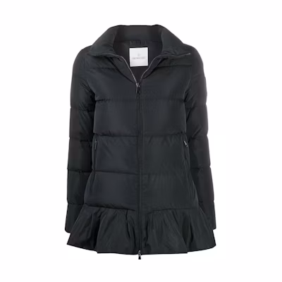 (Women) Moncler Brunec FW21 Ruffle Hem Down Jacket Black F20931B51300C0382999