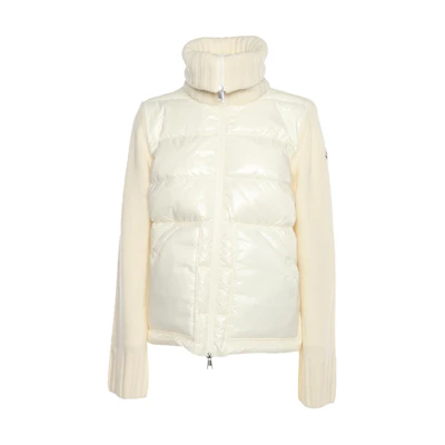 (Women) Moncler Cardigan FW22 White Down Jacket with Logo Patch for Women. H20939B00013M1115034