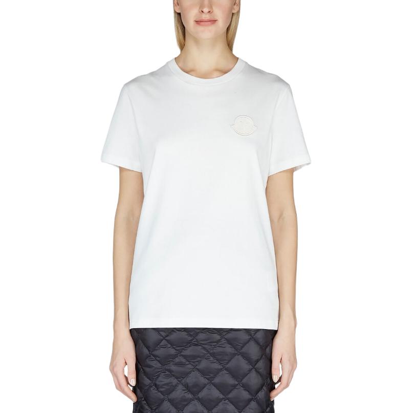 Shop (W) Moncler Kemeja-T Lengan Pendek Logo Patch Warna Solid. 8C75900V8161033