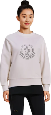 (W) Moncler Crystal Rhinestone Crewneck Sweatshirt Wanita - Putih I20938G00053899TR033 3