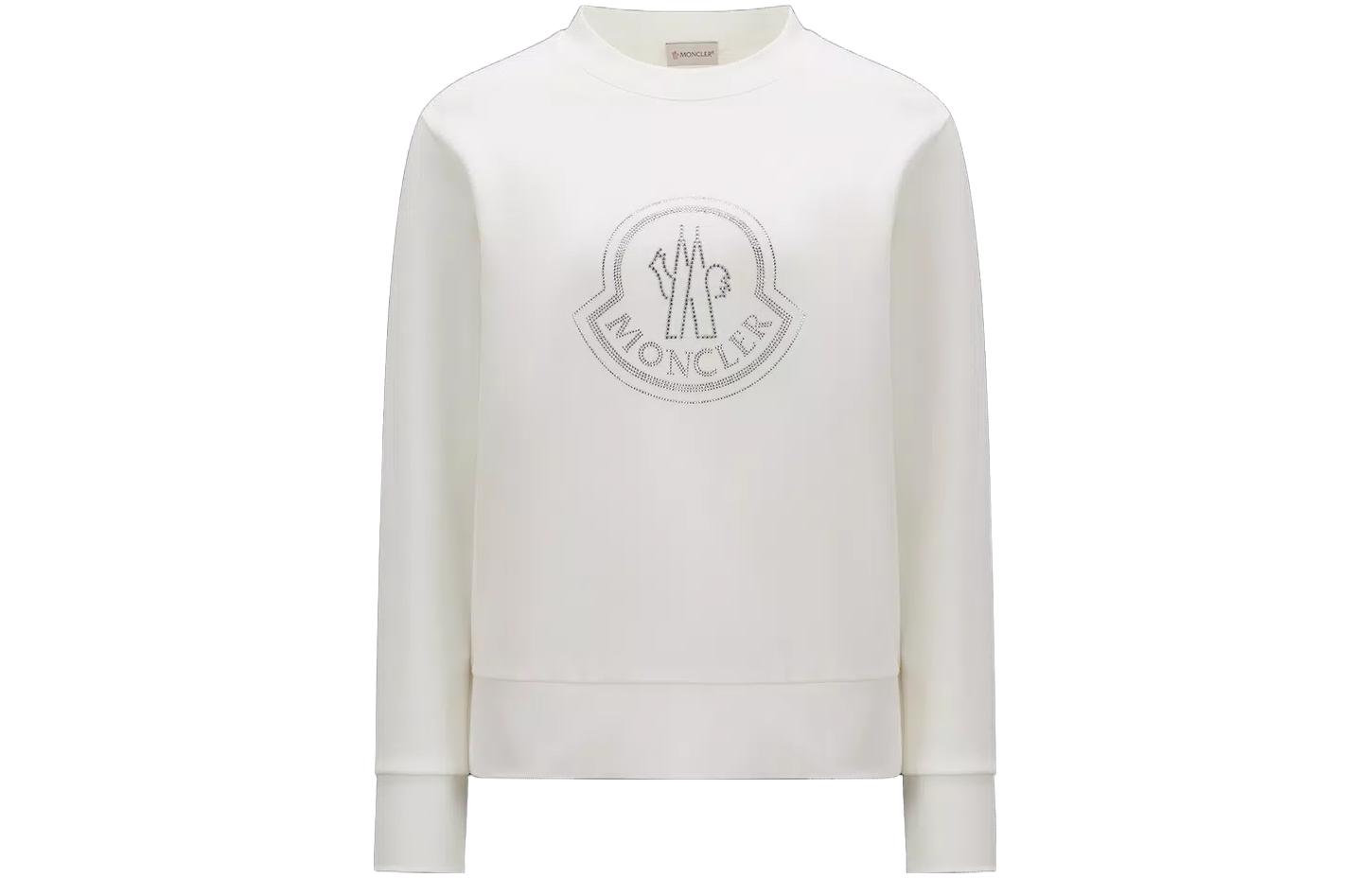 Order (W) Moncler Crystal Rhinestone Crewneck Sweatshirt Wanita - Putih I20938G00053899TR033