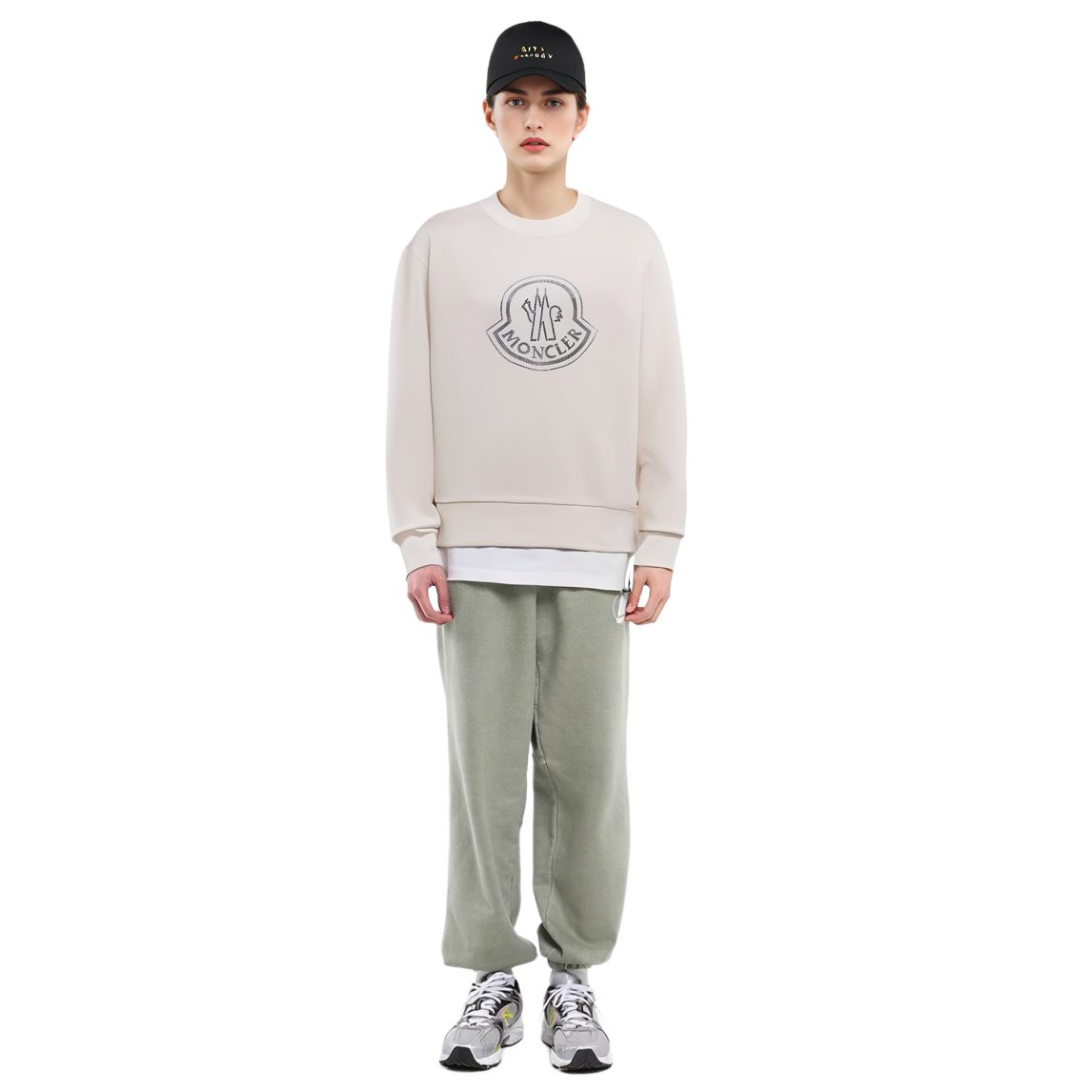 Lookbook (W) Moncler Crystal Rhinestone Crewneck Sweatshirt Wanita - Putih I20938G00053899TR033