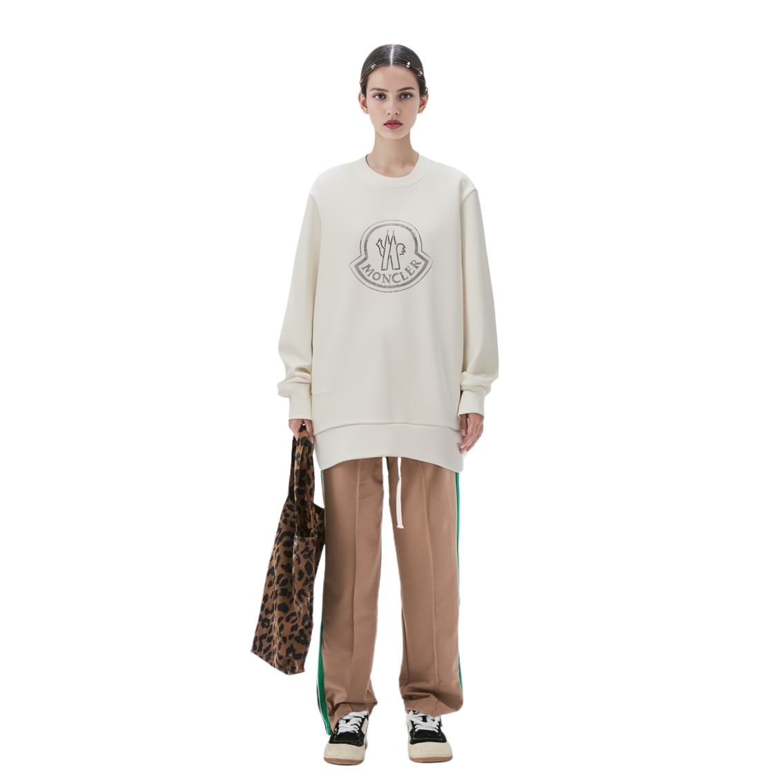 Cheap (W) Moncler Crystal Rhinestone Crewneck Sweatshirt Wanita - Putih I20938G00053899TR033