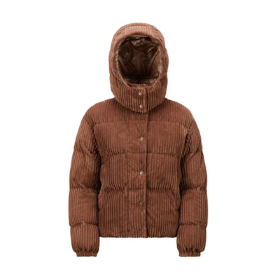 (Women) Moncler Daos FW24 Corduroy Logo High-Neck Down Jacket Brown J20931A0014089AOK26I