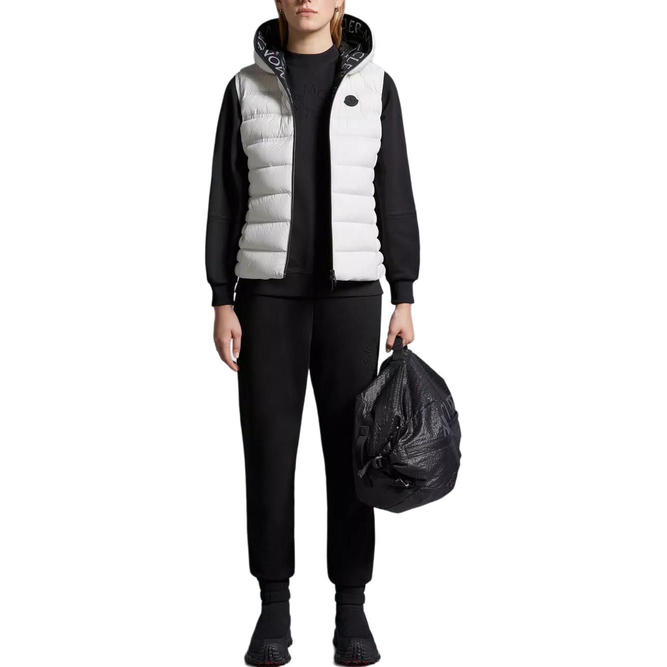 Shop (Women) Moncler Embossed Logo  Black Mid-Waist Knit Trackpants. J10938H00005809KR999