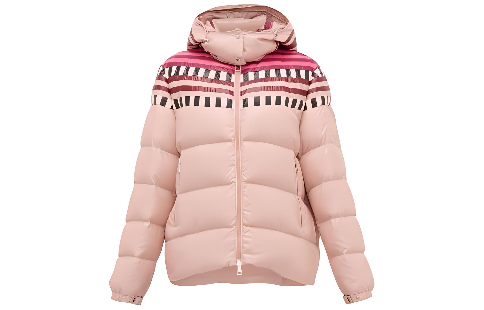 (Women) Moncler Evelyn Series  Pink Colorblock Hooded Down Jacket E209C45311066895051A