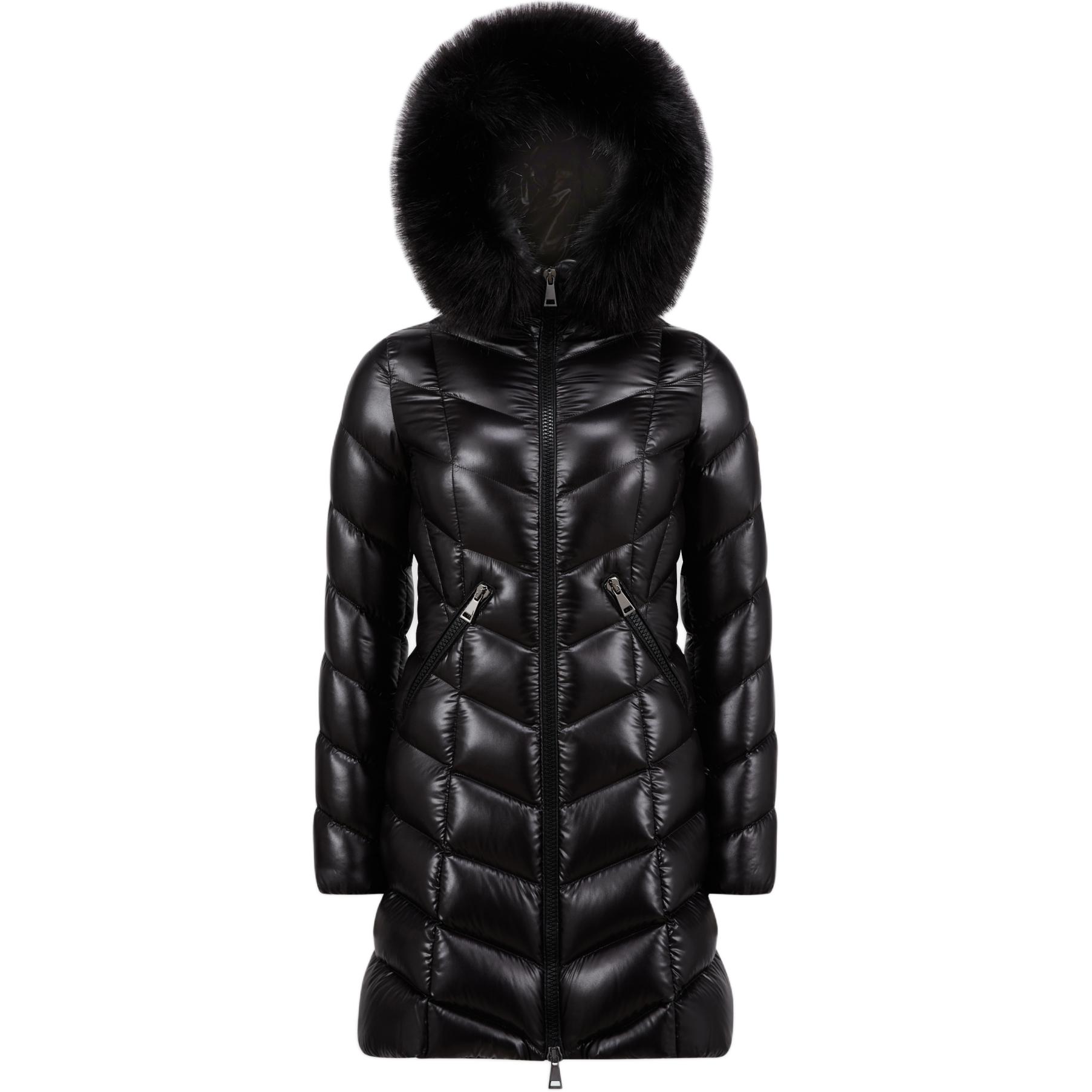 Buy (W) Moncler Fulmarus 黑色長版羽絨外套連毛絨帽。 J20931C00037C0065999