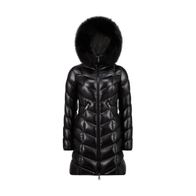 (Women) Moncler Fulmarus Long Down Jacket with Fur Hood in Black. J20931C00037C0065999