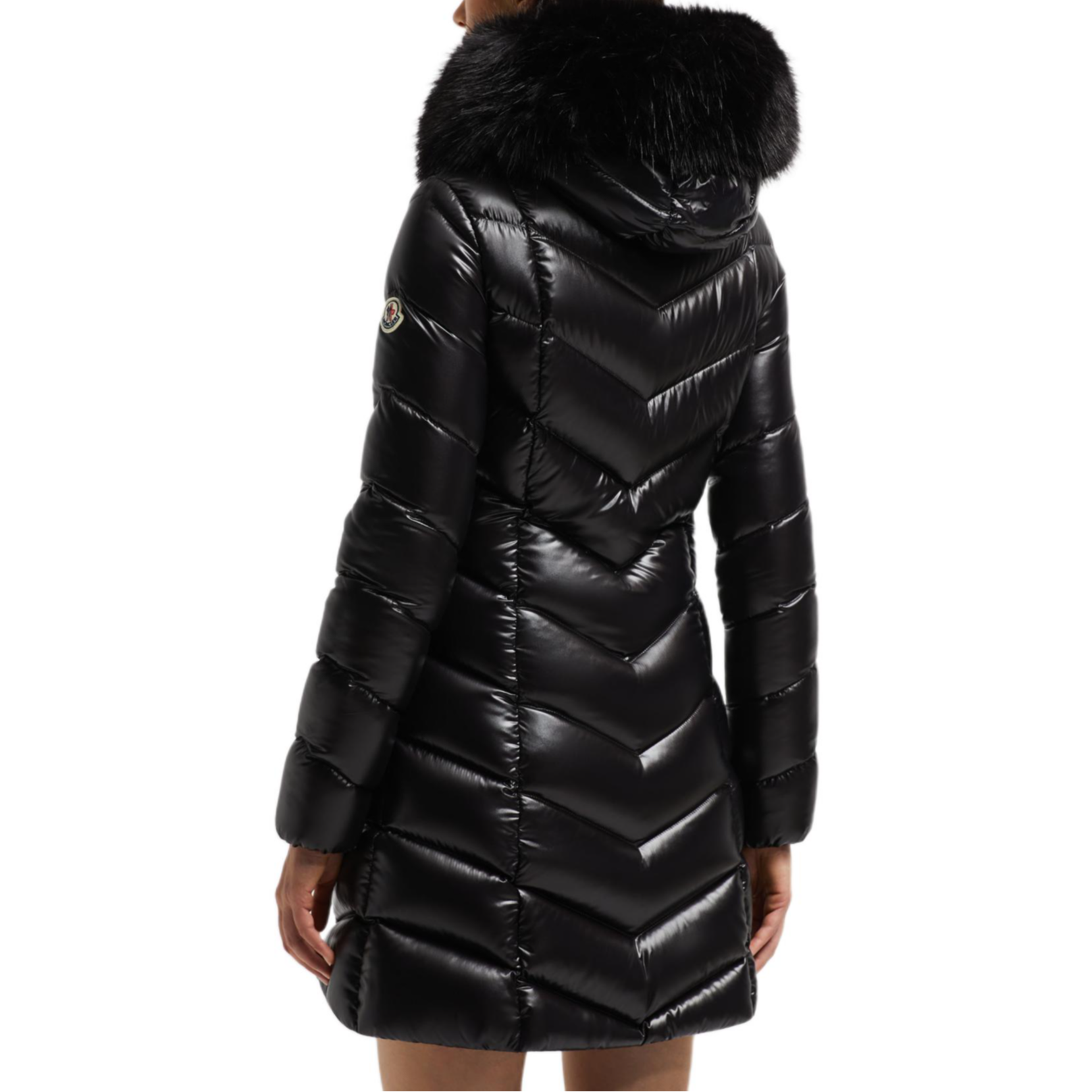 Purchase (W) Moncler Fulmarus 黑色長版羽絨外套連毛絨帽。 J20931C00037C0065999