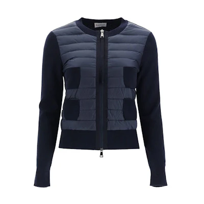 (Women) Moncler FW21 Blue Logo Patchwork Zip Down Jacket 9B51000A9018778