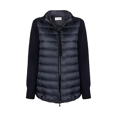 (Women) Moncler FW21 Blue Nylon Down Jacket with Logo Patchwork Design. 9B00031M1131778
