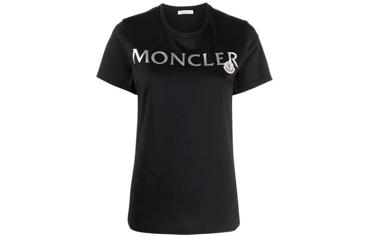 (Women) Moncler FW21 Logo Print Black Short Sleeve T-Shirt. G20938C00024829FB999
