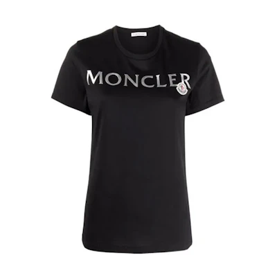 (Women) Moncler FW21 Logo Print Black Short Sleeve T-Shirt. G20938C00024829FB999