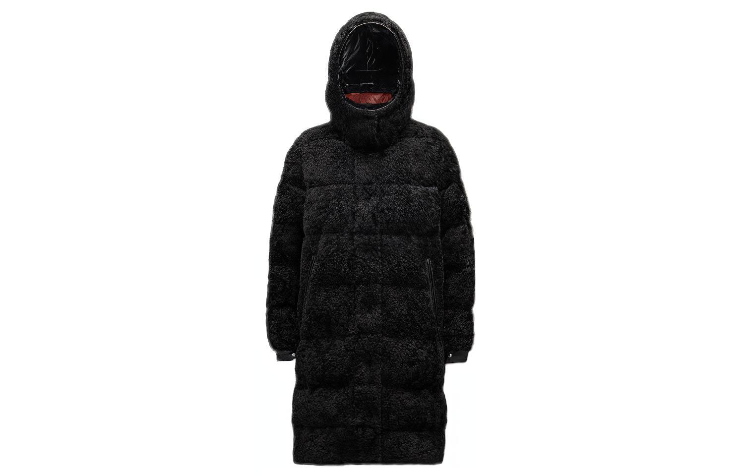 (Women) Moncler FW21 Long Fleece Down Jacket with Logo Patch Black. G20931C0005954AM6999