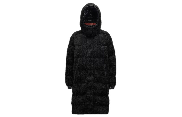 (Women) Moncler FW21 Long Fleece Down Jacket with Logo Patch Black. G20931C0005954AM6999 圖 2