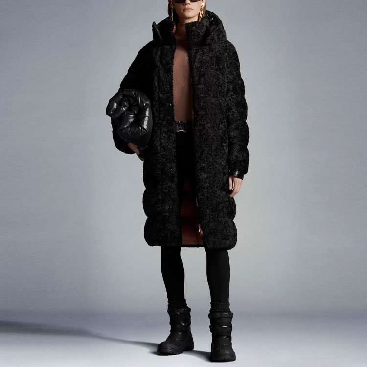 (Women) Moncler FW21 Long Fleece Down Jacket with Logo Patch Black. G20931C0005954AM6999 圖 5