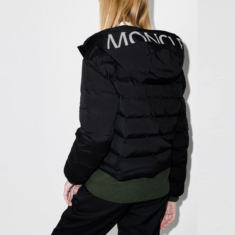 Shop (W) Moncler FW21 Jaket Hitam Quilted Hooded Logo Zipper. G10931A54P1053132999