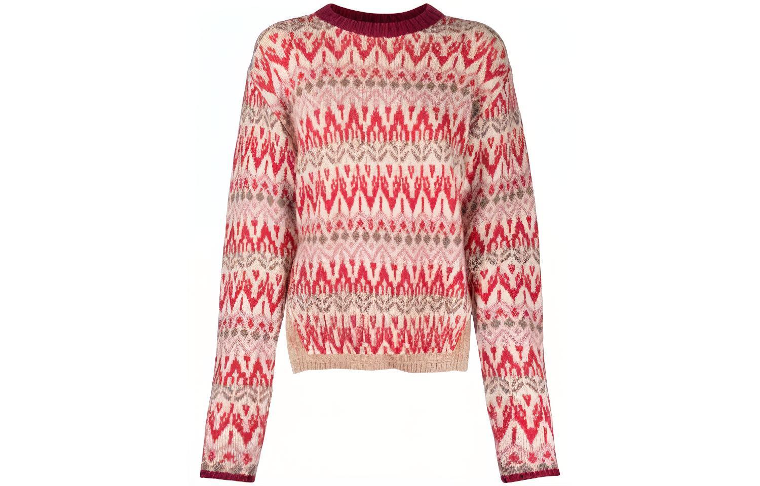 (Women) Moncler FW21 Red Jacquard Knit Side-Slit Pullover Cashmere Sweater. G20939C00016M1224530