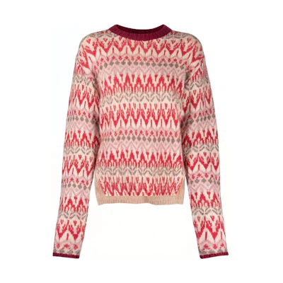 (Women) Moncler FW21 Red Jacquard Knit Side-Slit Pullover Cashmere Sweater. G20939C00016M1224530