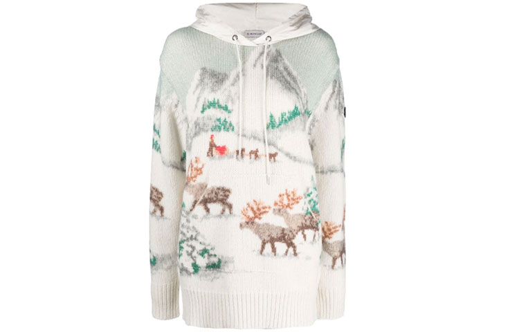 (Women) Moncler FW21 White Knitted Cashmere Hoodie with Pattern Design. G20939G00003M1224075 圖 2