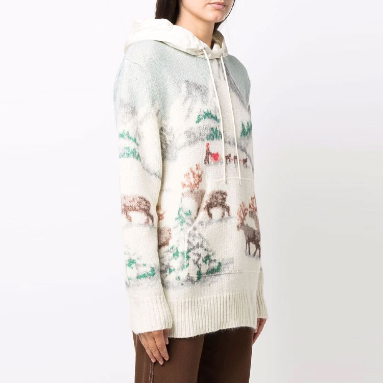 (Women) Moncler FW21 White Knitted Cashmere Hoodie with Pattern Design. G20939G00003M1224075 圖 4
