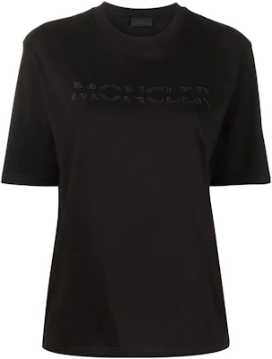 (Women) Moncler FW22 Black Relaxed Fit T-Shirt with Letter Print Design. H20938C00017829H8999 Order (Women) Moncler FW22 Black Relaxed Fit T-Shirt with Letter Print Design. H20938C00017829H8999