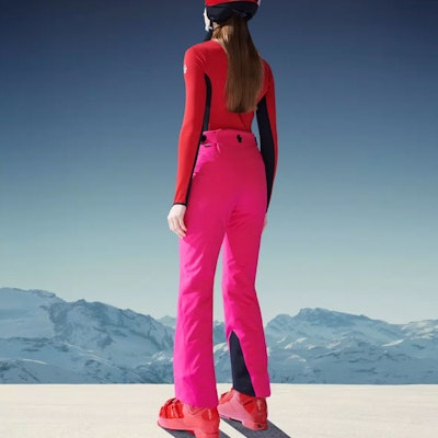 (Women) Moncler FW22 Color-Block High-Waisted Ski Pants Pink. H20982A000065961K555 Details for (Women) Moncler FW22 Color-Block High-Waisted Ski Pants Pink. H20982A000065961K555
