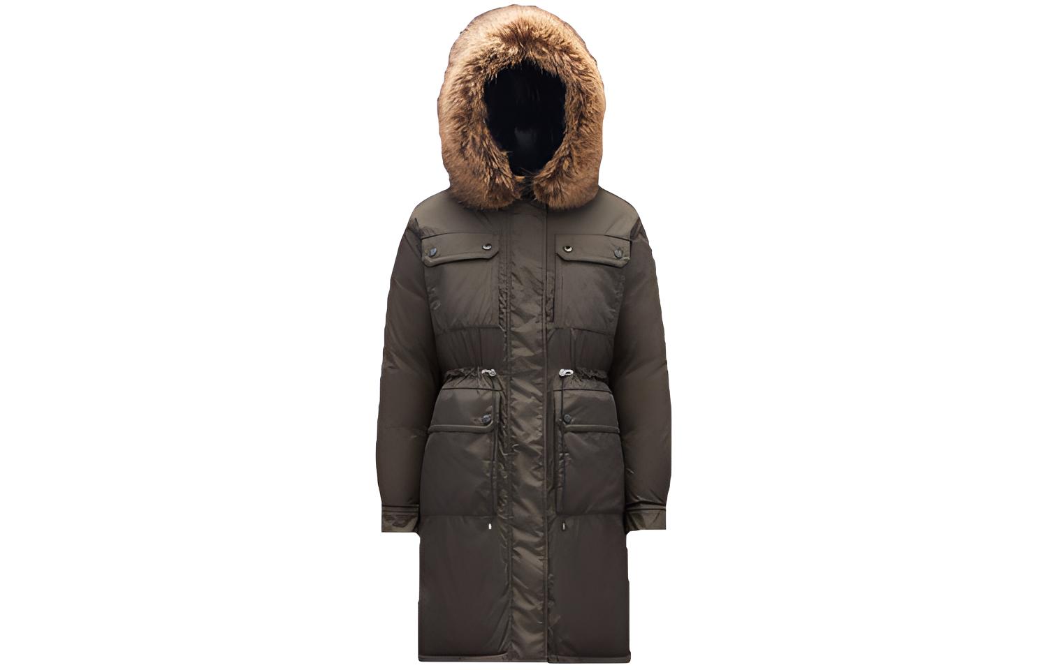 (Women) Moncler FW22  Green Hooded Down Coat with Logo and Multiple Pockets. H20931C00044539YH835