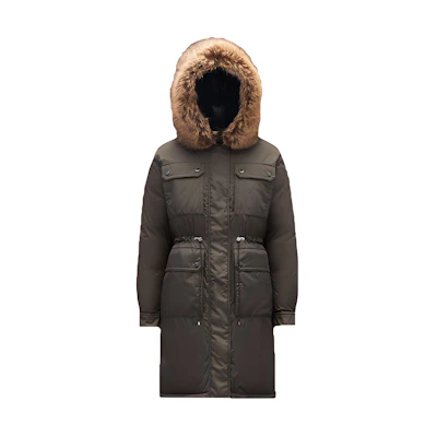 (Women) Moncler FW22 Green Hooded Down Coat with Logo and Multiple Pockets. H20931C00044539YH835