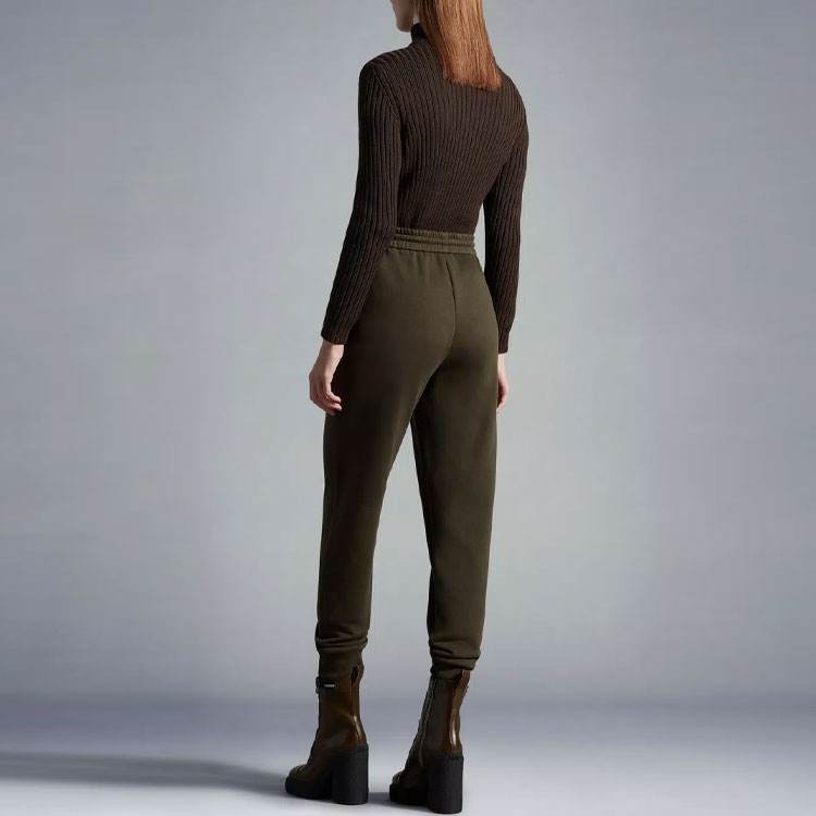 Shop (Women) Moncler FW22  Green Jogger Sweatpants with Logo Patch and Drawstring. H20938H00012809LC833
