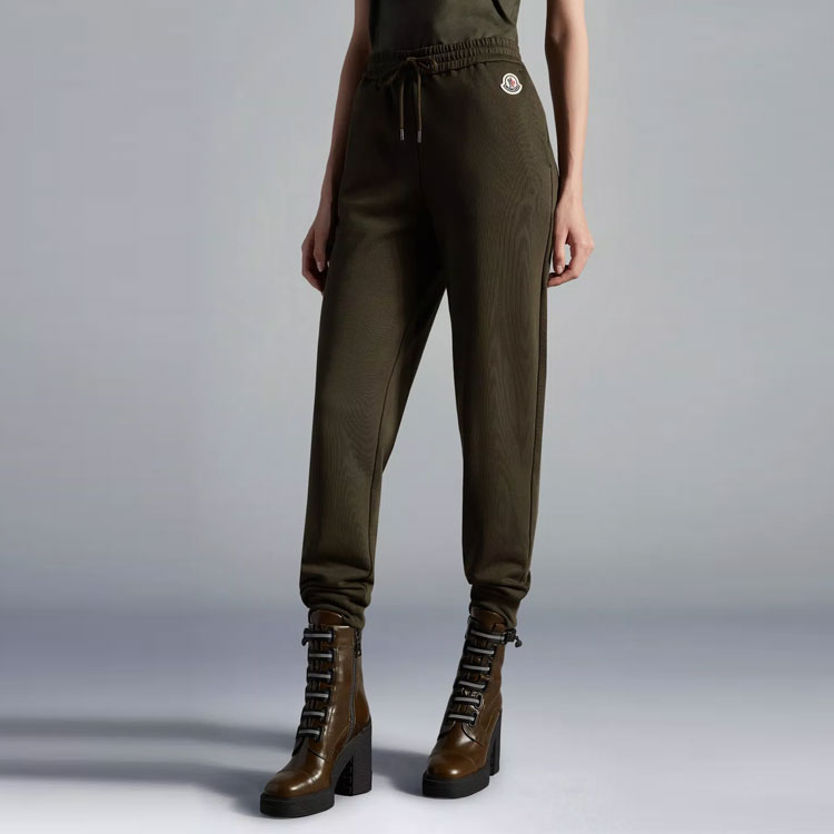Purchase (Women) Moncler FW22  Green Jogger Sweatpants with Logo Patch and Drawstring. H20938H00012809LC833