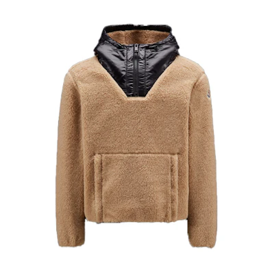 (Women) Moncler FW22 Half-Zip Pullover Hoodie with Kangaroo Pocket Brown. H20938G000118909H221