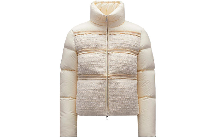 (Women) Moncler FW22  Ivory White Tweed Panel Short Down Jacket. H20931A000285964J080