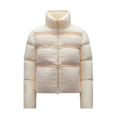 (Women) Moncler FW22 Ivory White Tweed Panel Short Down Jacket. H20931A000285964J080
