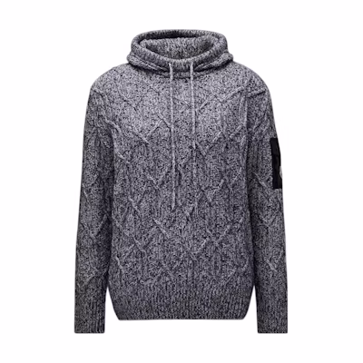 (Women) Moncler FW22 Logo Patch Cable Knit Hoodie Sweater Grey H20939G00003M1215090