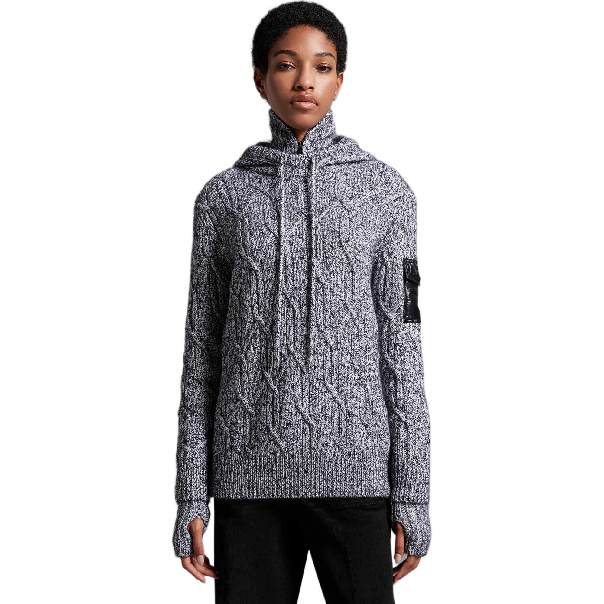 Purchase (W) 盟可睐 FW22 标志贴片麻花针织连帽毛衣 灰色 H20939G00003M1215090