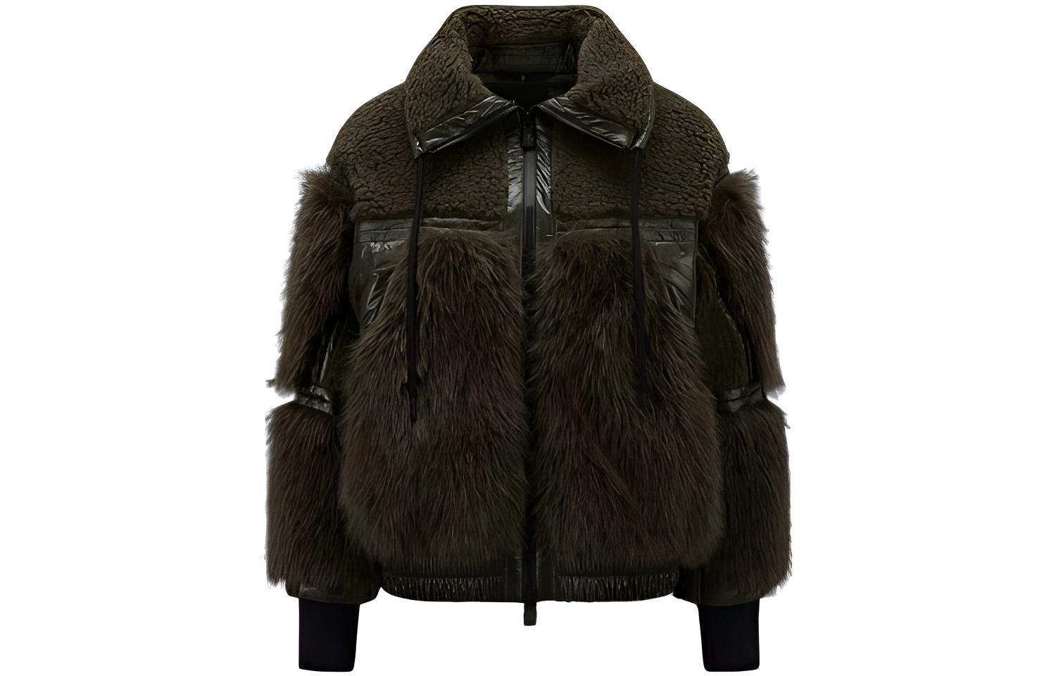 (Women) Moncler FW22  Olive Down Jacket with Plush Panels and Drawstring Collar. H20981A00020M1966P88