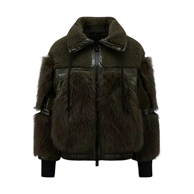 (Women) Moncler FW22 Olive Down Jacket with Plush Panels and Drawstring Collar. H20981A00020M1966P88