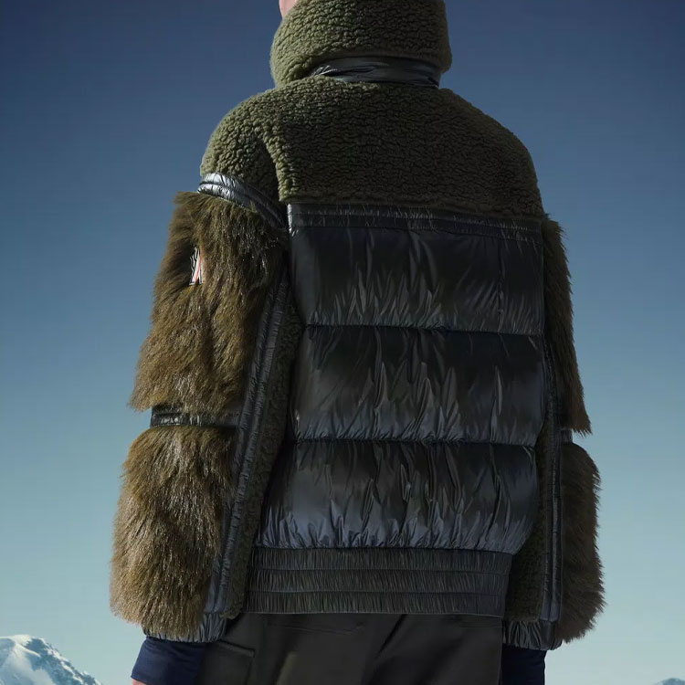 Purchase (W) 몽클레르 FW22 올리브 패딩 자켓 플러시 패널 및 드로스트링 칼라. H20981A00020M1966P88