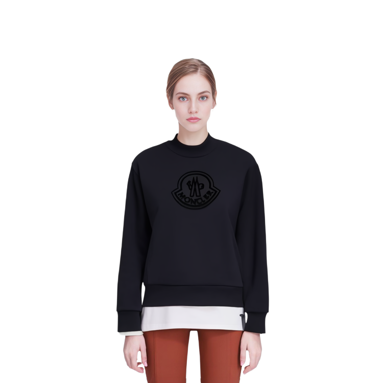 Shop (W) モンクレール FW22 ソリッド ロゴ クルーネック スウェットシャツ ステラーブラック H20938G00028809KX999