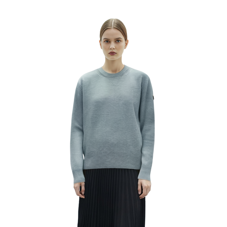 Lookbook (W) モンクレール FW22 ソリッド シンプル クルーネック ウール セーター パウダーブルー. H10939C00014M1900709