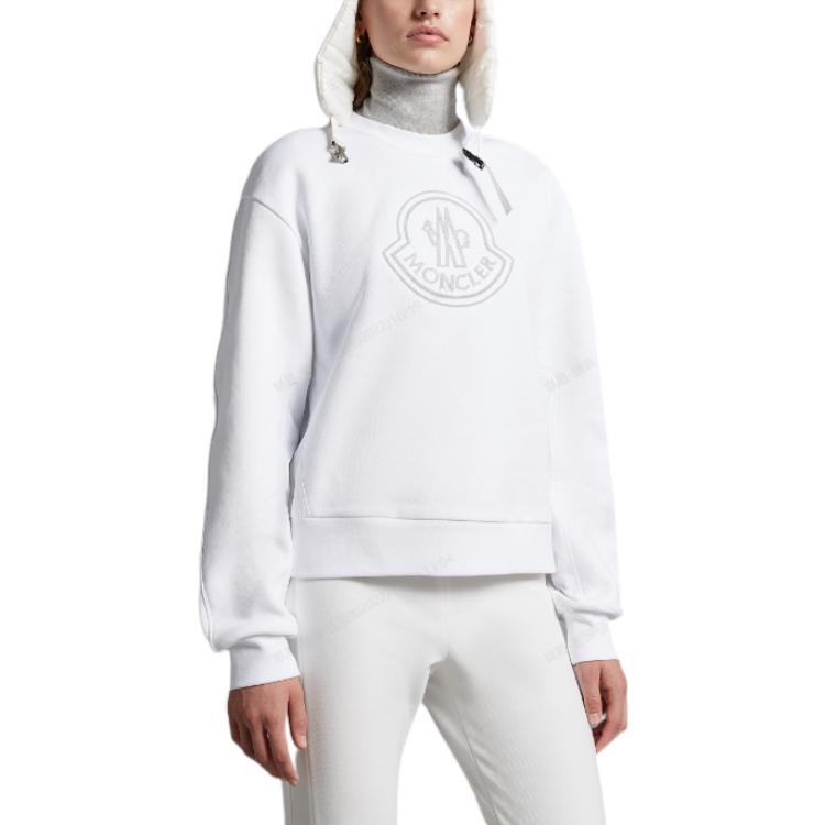 Shop (W) モンクレール FW22 ホワイト 刺繍ロゴ クルーネック プルオーバー スウェットシャツ H20938G00028809KX001