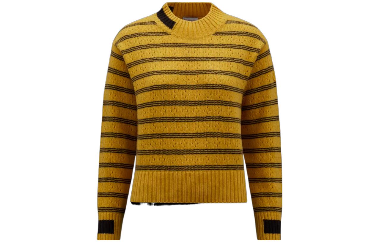 (Women) Moncler FW22  Yellow Crewneck Sweater with Color Block Cuff Stripes. H20939C00003M1115110