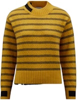 (Women) Moncler FW22 Yellow Crewneck Sweater with Color Block Cuff Stripes. H20939C00003M1115110 (Women) Moncler FW22 Yellow Crewneck Sweater with Color Block Cuff Stripes. H20939C00003M1115110