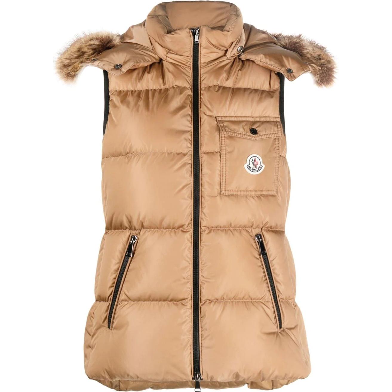 (Women) Moncler FW22 Bairon  Camel Hooded Down Vest with Logo Patch. H20931A0004454155227