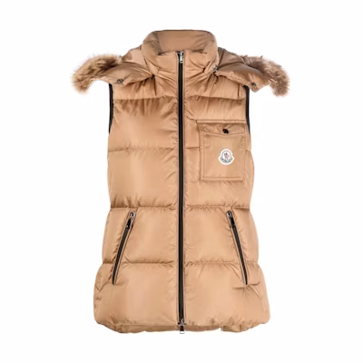 (Women) Moncler FW22 Bairon Camel Hooded Down Vest with Logo Patch. H20931A0004454155227