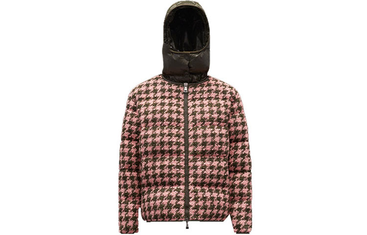 (Women) Moncler FW22 Chevril Houndstooth Short Hooded Down Jacket Women Salmon Pink. H20931A000725969YF48