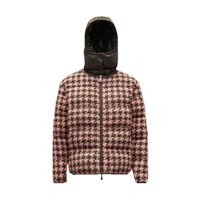 (Women) Moncler FW22 Chevril Houndstooth Short Hooded Down Jacket Women Salmon Pink. H20931A000725969YF48
