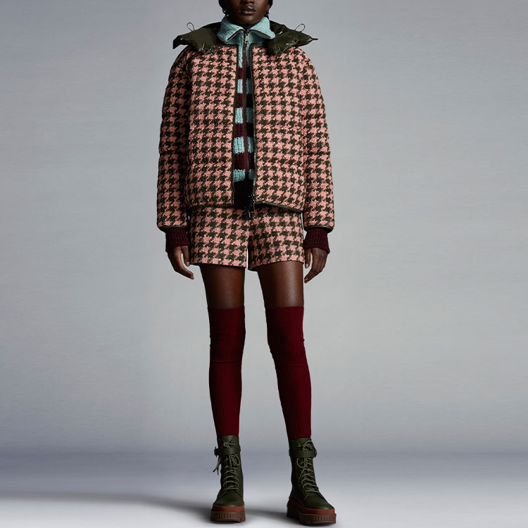 (Women) Moncler FW22 Chevril Houndstooth Short Hooded Down Jacket Women Salmon Pink. H20931A000725969YF48 圖 3